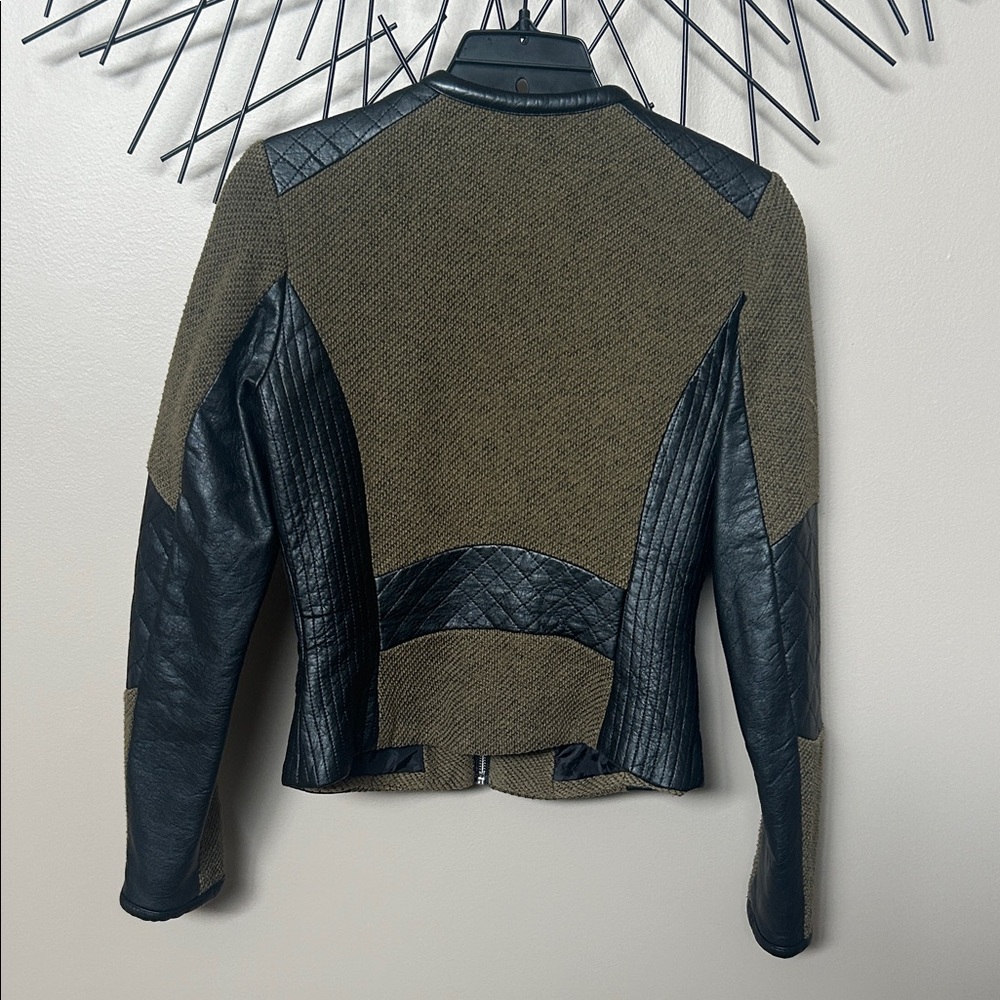 H&M Olive Green and Black Quilted Faux Leather Trim Moto Jacket - Picture 4 of 4